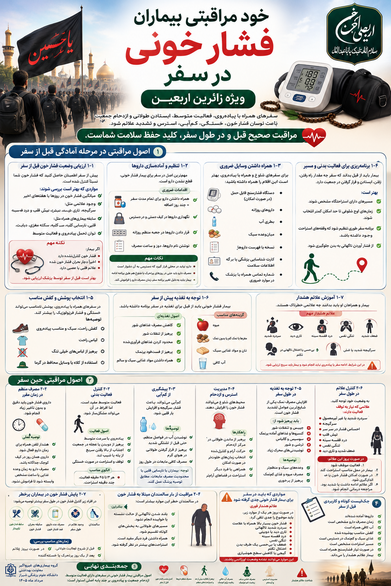  آموزشي جهت خود مراقبتي بيماران فشار خوني در سفر جهت استفاده زائرين اربعين 